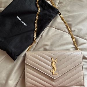 YSL Yves St Laurent Large Grain de Poudre Wallet Bag on Chain
